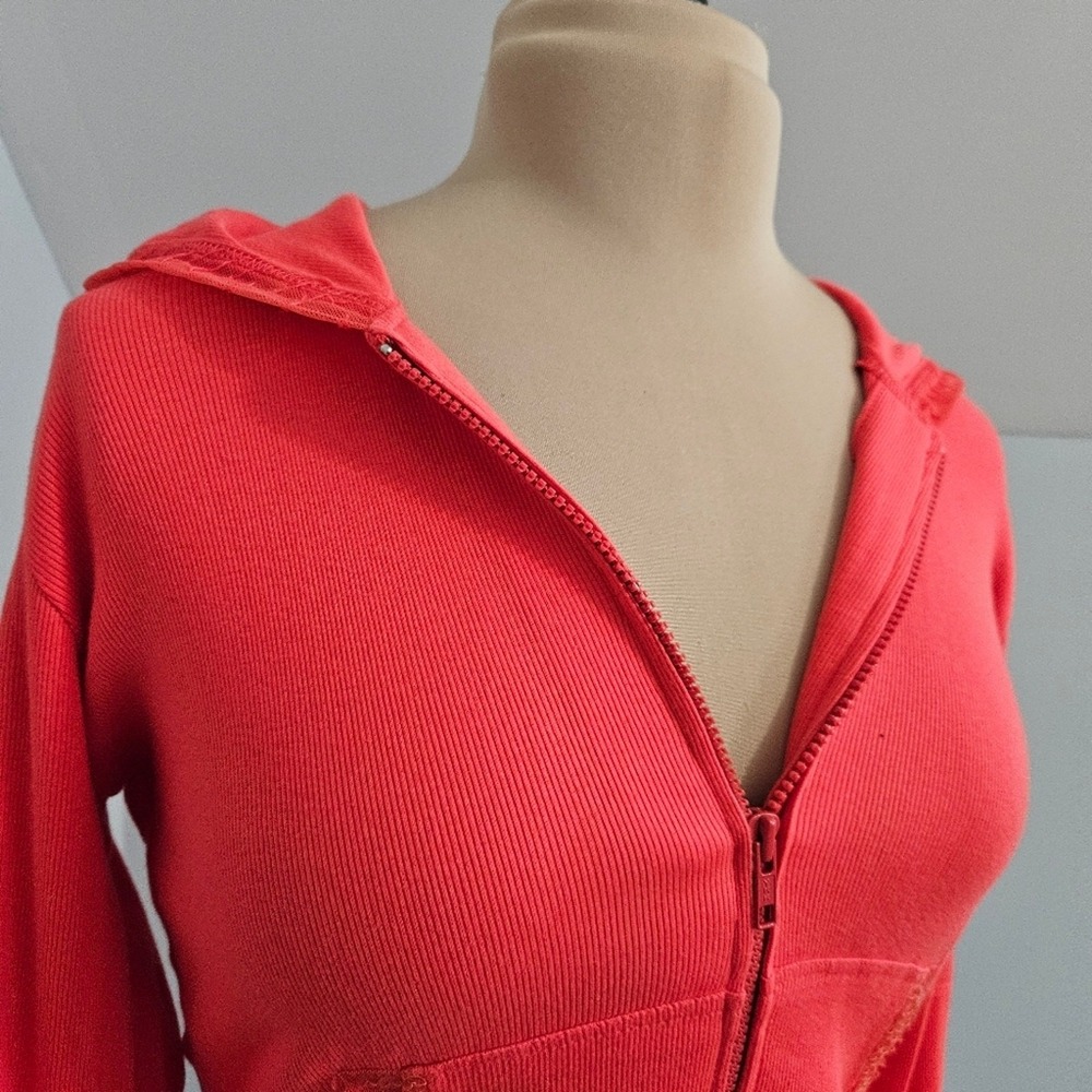Haven Bleu Coral Zip Front Hoodie Medium Sequined Mesh Jacket Cropped Fit - Picture 7 of 16